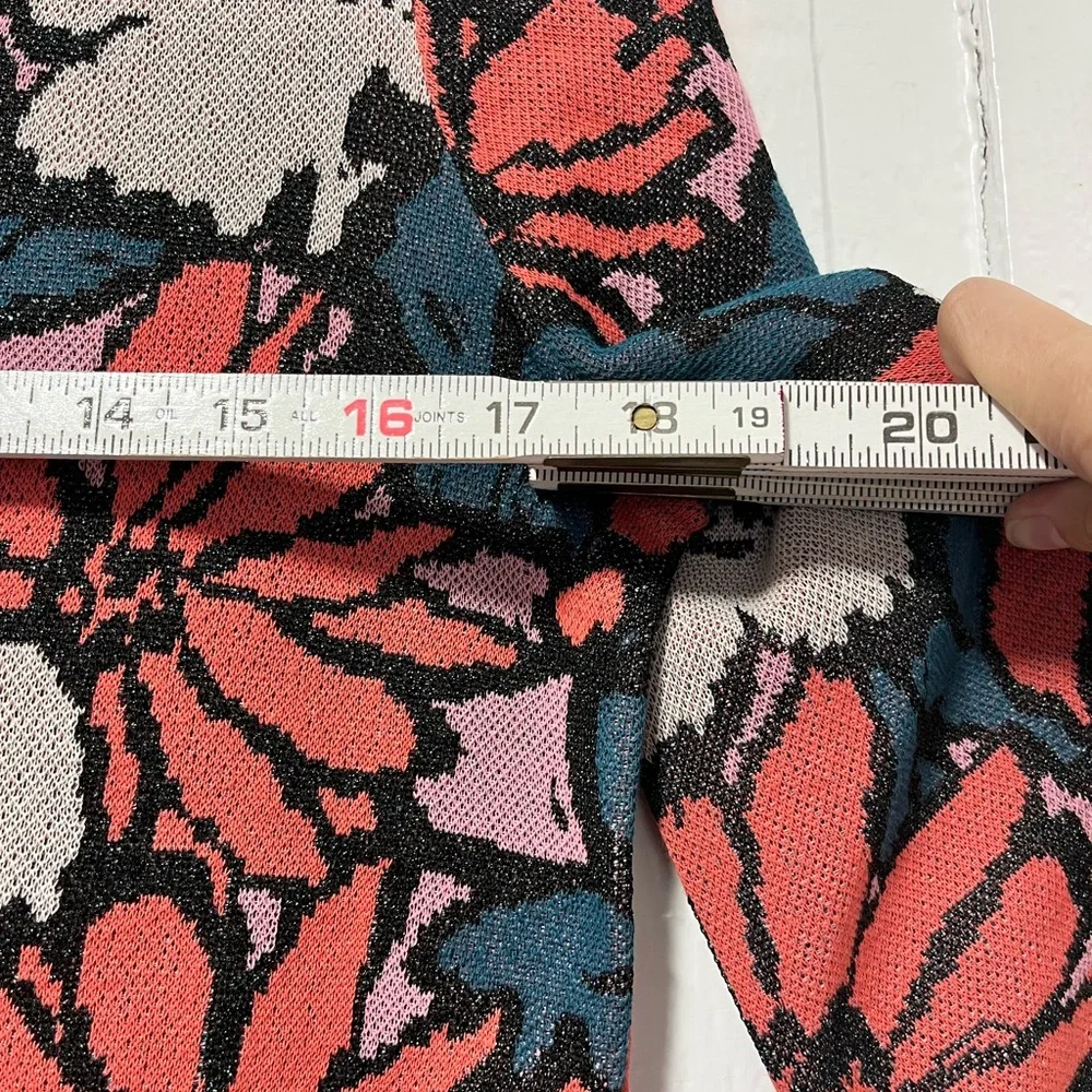 J Crew Floral 3/4  sweater with metallic thread and partially button down - Picture 6 of 7